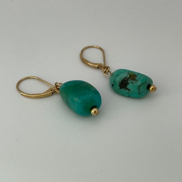 Vintage 14k Gold and Turquoise Dangle Earrings - Picture 2 of 5